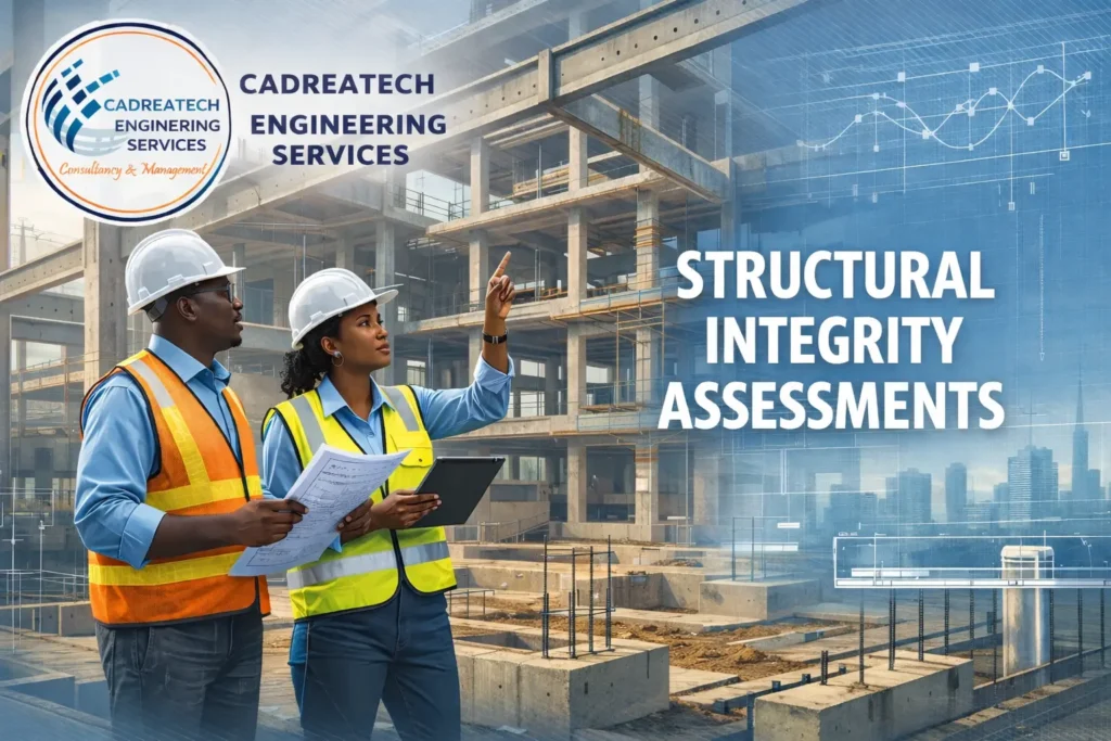 Structural integrity assessment by Cadreatech engineers inspecting a building under construction in Nairobi, Kenya