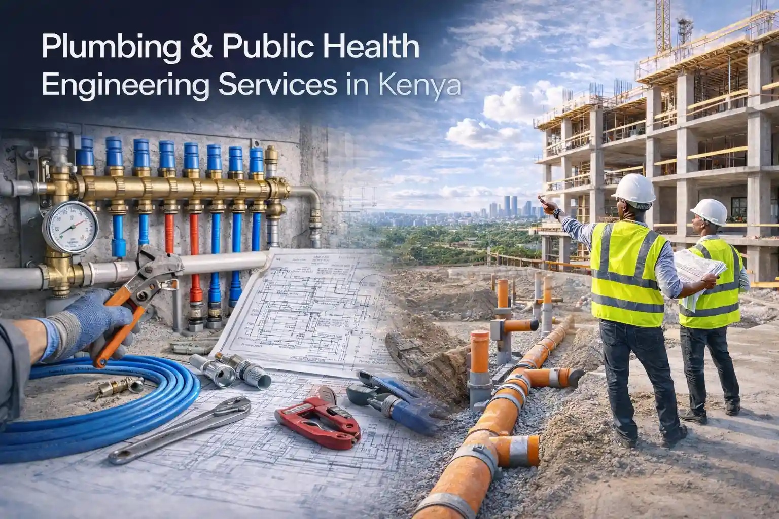 Plumbing and public health engineering services in Kenya showing sewer line installation and water supply systems