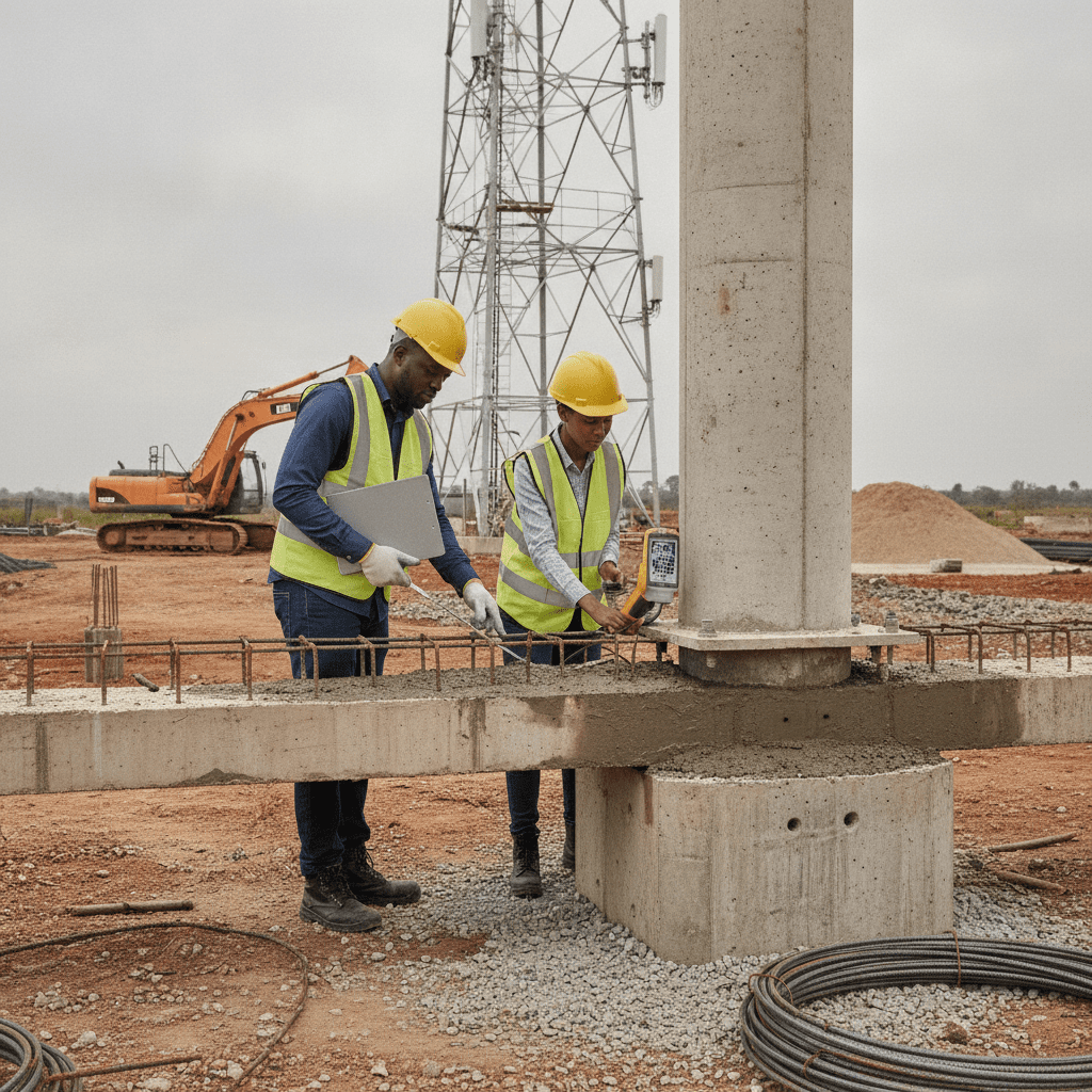 Telecom tower and mast foundation design Kenya — Site illustration, Cadreatech engineering Kenya
